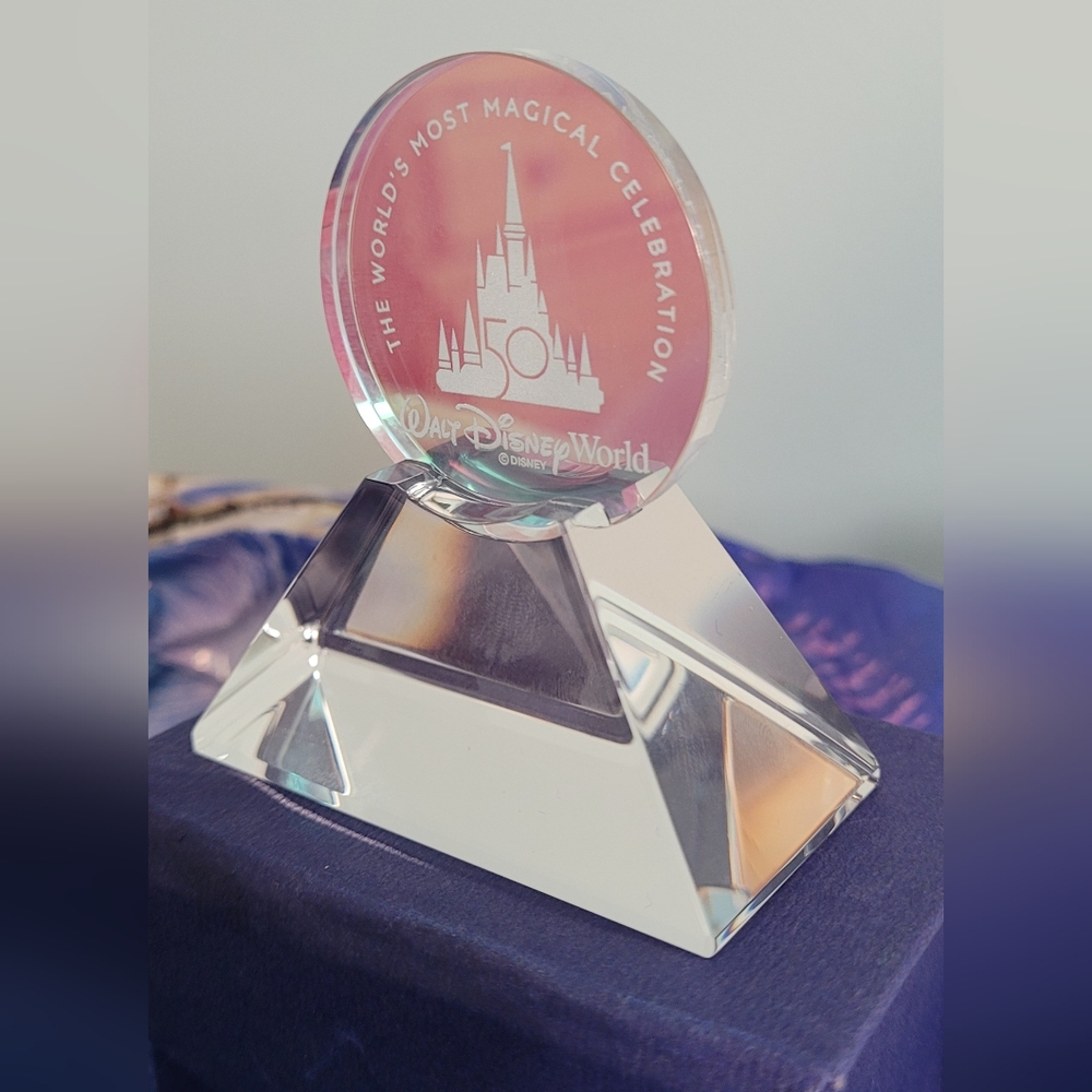 Walt Disney World 50th Anniversary Cinderella Castle Glass Coin with Base